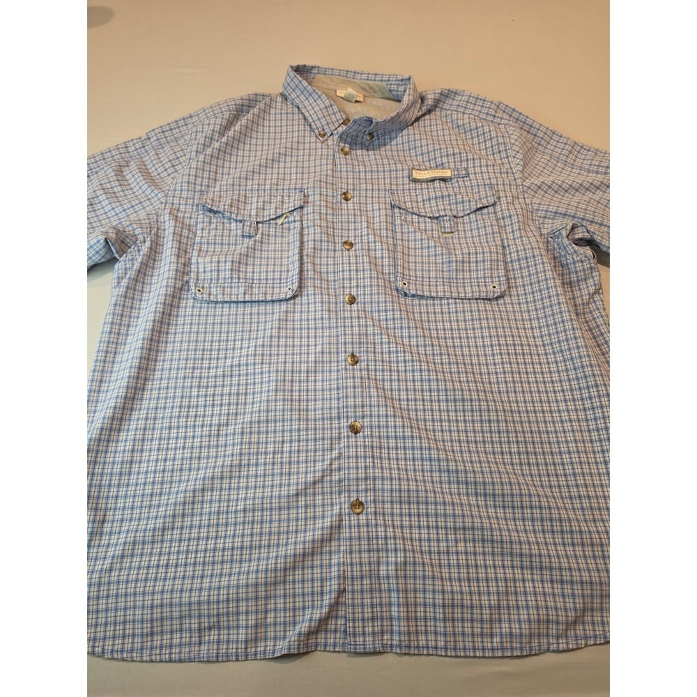 Field & Stream Mens XXL Blue Plaid Short Sleeve Fishing Button Down Shirt 0781